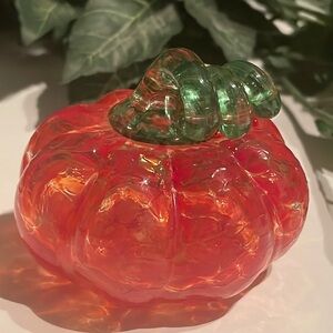 Vintage Art Glass Spotted Pumpkin Paperweight / Decor! Signed by Artisian!